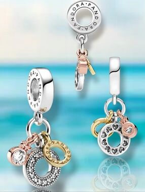 Like New 🩷 Pandora Sterling Silver Triple Monogram & Logo Dangle Charm With CZ